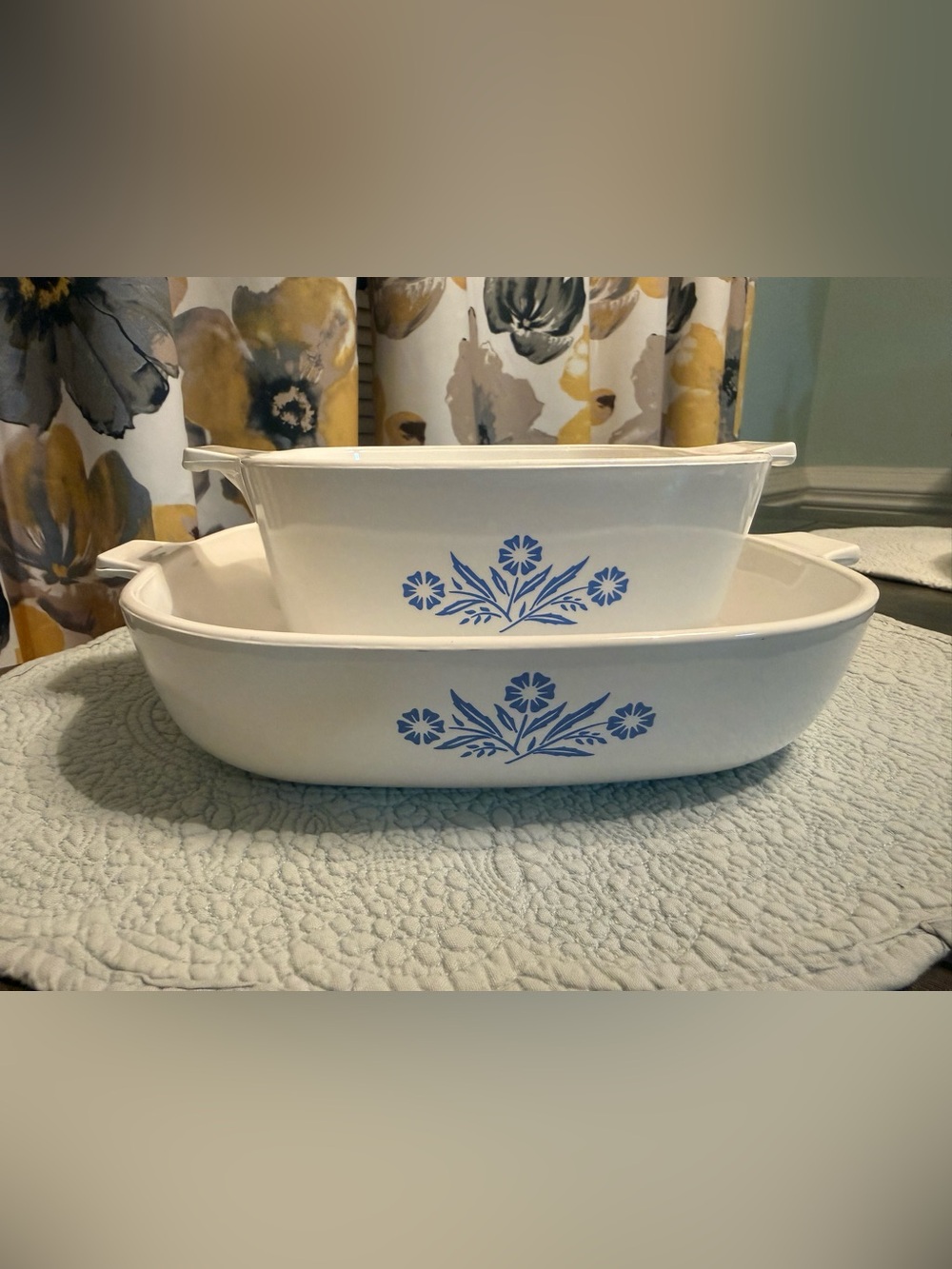 Vintage Pyrex Corningware Blue Floral Stoneware Baking Dishes Set of 2